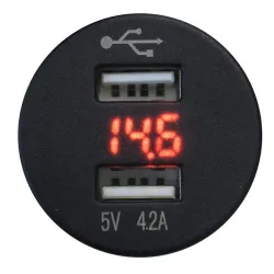 Vandt�t voltmeter med 2 USB 12V/24V, Rund