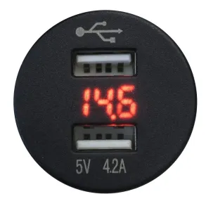 Vandt�t voltmeter med 2 USB 12V/24V, Rund