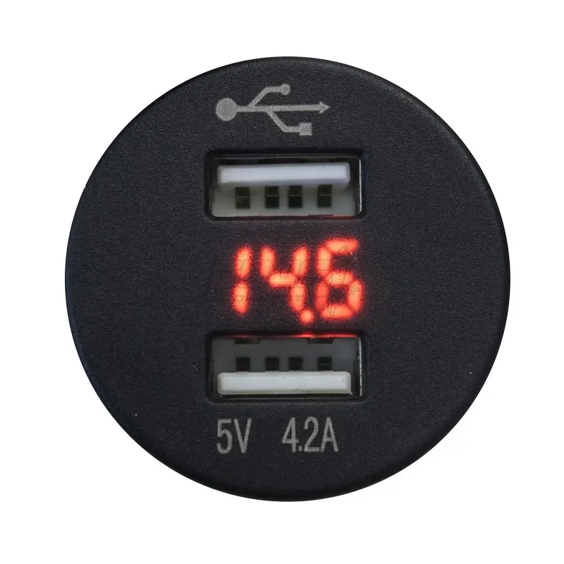 Vandt�t voltmeter med 2 USB 12V/24V, Rund