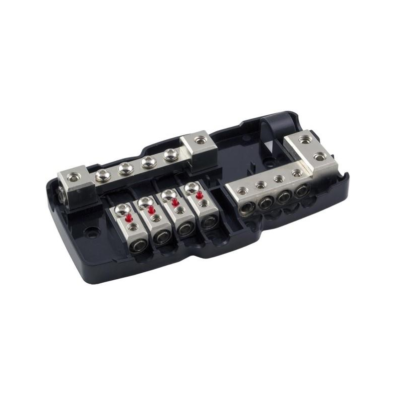 Fordeler blok med sikringsholder til 2 x 50mm2 & 4 x 20mm2 stel/str�mkabel
