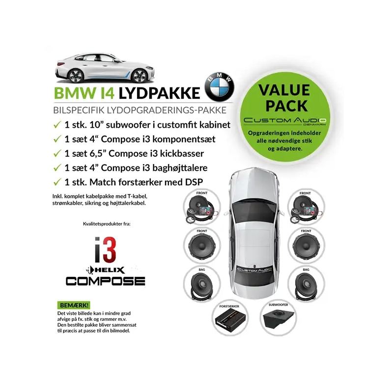 BMW i4 forst�rker, h�jttaler og subwoofer lydpakke 2.3 med Helix Compose i3