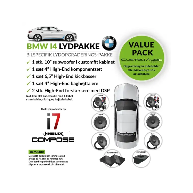 BMW i4 forst�rker, h�jttaler og subwoofer lydpakke 2.7 med Helix Compose i7