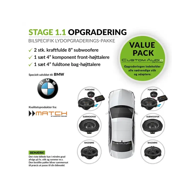 Match BMW og Mini STAGE 1.1 h�jttaler lydpakke