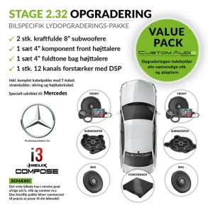 Mercedes STAGE 2.32 lydpakke med Helix Compose i3 h�jttalere og forst�rker 