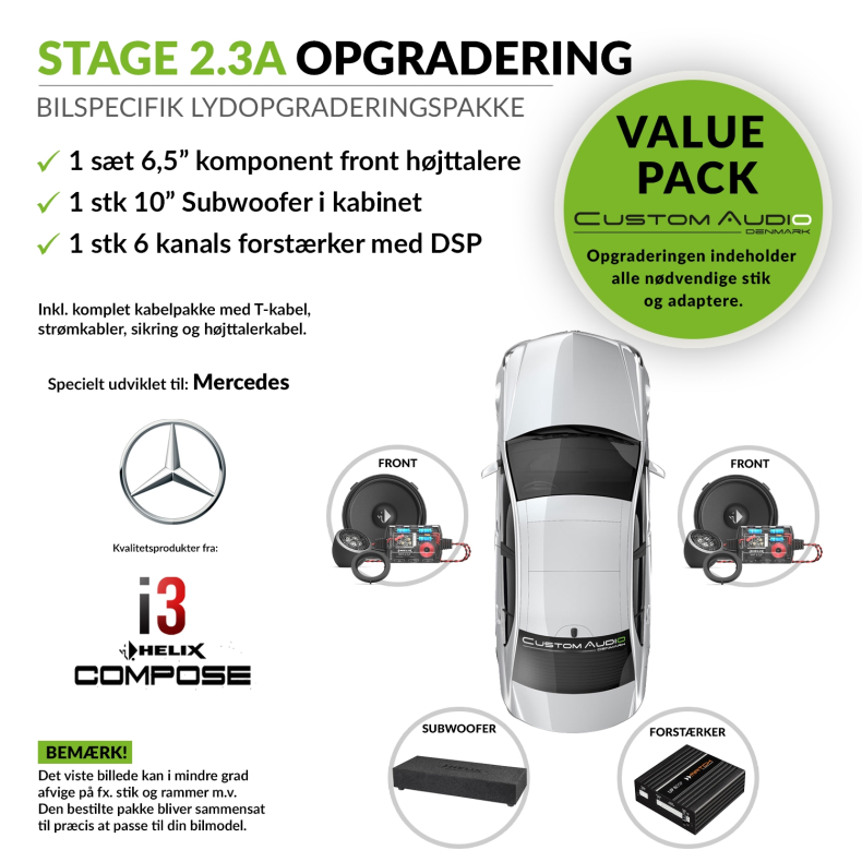 Mercedes STAGE 2.3A lydpakke med Helix Compose i3 h�jttalere og forst�rker 