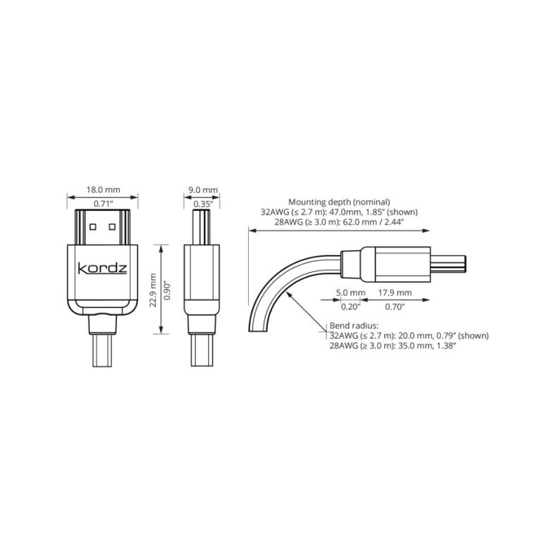 Kordz R.3 4K HDR HDMI kabel 0.3 meter