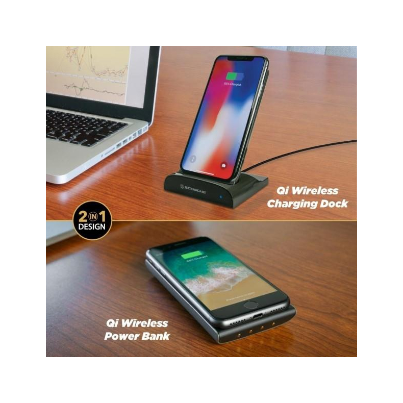 Scosche Qi Dock Tr�dl�s mobiloplader med powerbank