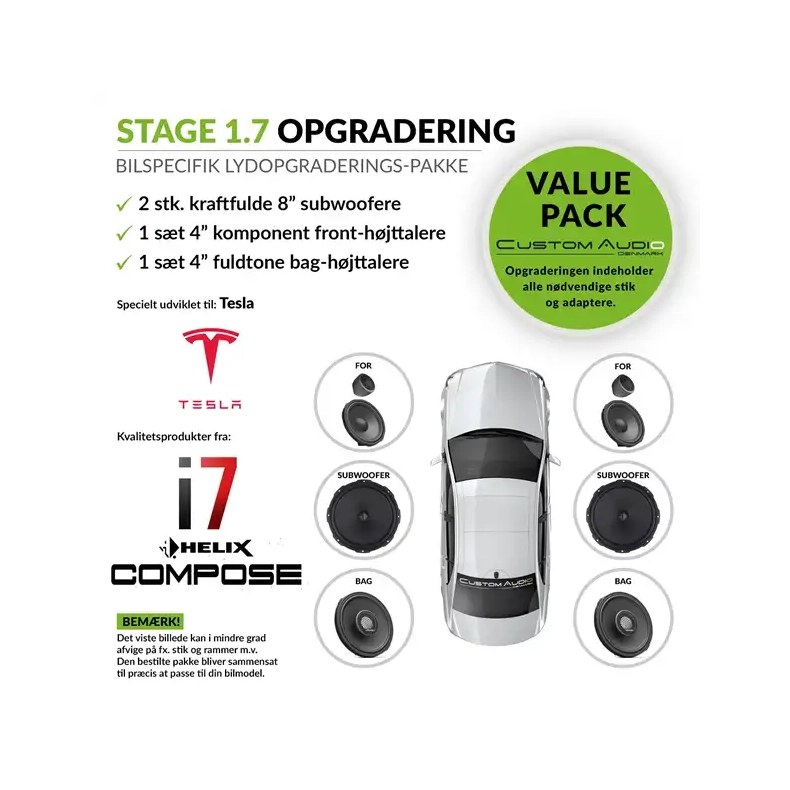 Lydpakke til Tesla Model 3 og Model Y,  Helix Compose i7 h�jttalerpakke STAGE 1.7