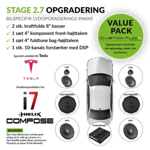 Lydpakke til Tesla Model 3 og Model Y,  Match forst�rker og Helix Compose i7 lydpakke STAGE 2.7